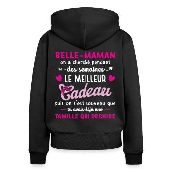 Meilleur cadeau belle maman citation coeur ruban - Sweat à capuche zippé Premium bio Femme - noir - Dos - Julia (174cm)