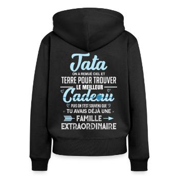 Meilleur cadeau tata citation coeur ruban tante - Sweat à capuche zippé Premium bio Femme - noir - Dos - Julia (174cm)