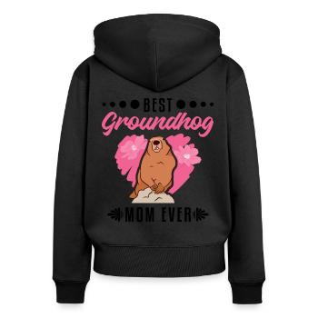 Murmeltier Mama Groundhog Mom Woodchuck - Frauen Premium Bio Zip Hoodie - Schwarz - Hinten - Julia (174cm)