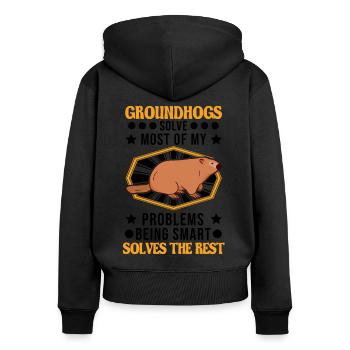Marmot Gift Groundhog Day Marmot - Women's Premium Organic Zip Hoodie - black - Back - Julia (174cm)