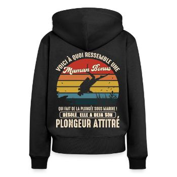 maman bonus pratiquante plongée sous marine - Sweat à capuche zippé Premium bio Femme - noir - Dos - Julia (174cm)