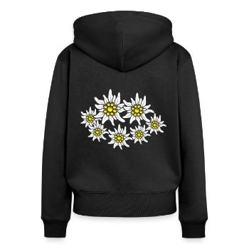 Edelweiß Alpen Berge Alpen-Edelweiß Wandern - Frauen Premium Bio Zip Hoodie - Schwarz - Hinten - Julia (174cm)