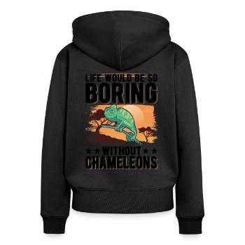 Chameleon Cadeau Caméléon - Sweat à capuche zippé Premium bio Femme - noir - Dos - Julia (174cm)