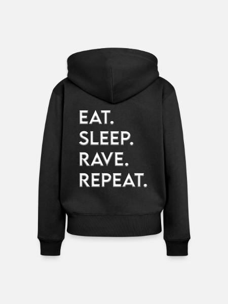 eat sleep rave repeat - Frauen Premium Bio Zip Hoodie - Schwarz