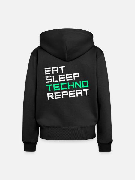 eat sleep techno repeat - Frauen Premium Bio Zip Hoodie - Schwarz