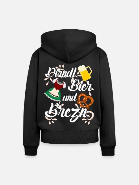 Dirndl Bier und Brezn - Frauen Premium Bio Zip Hoodie - Schwarz