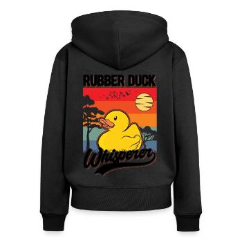 Gummienten Flüsterer Rubber Duck Whisperer - Frauen Premium Bio Zip Hoodie - Schwarz - Hinten - Julia (174cm)