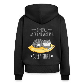 Schlafshirt: Schlafende American Wirehair Katze - Frauen Premium Bio Zip Hoodie - Schwarz - Hinten - Julia (174cm)