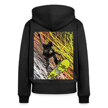 Skateboard - Frauen Premium Bio Zip Hoodie - Schwarz - Hinten - Julia (174cm)