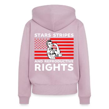 stars rayures droits reproductifs pro choix - Sweat à capuche zippé Premium bio Femme - rose poudré - Dos - Julia (174cm)