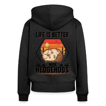 Life is better with Hedgehogs Hedgehog - Women's Premium Organic Zip Hoodie - black - Back - Julia (174cm)