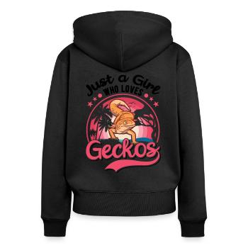 Gecko Mädchen Leopardengecko - Frauen Premium Bio Zip Hoodie - Schwarz - Hinten - Julia (174cm)