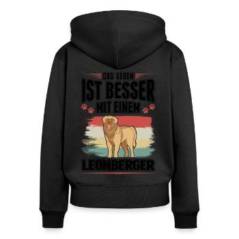 Das Leben ist besser mit einem Leonberger - Frauen Premium Bio Zip Hoodie - Schwarz - Hinten - Julia (174cm)