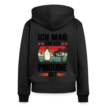 Ich mag einfach Pinguine - Frauen Premium Bio Zip Hoodie - Schwarz - Hinten - Julia (174cm)