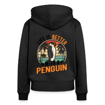 Life is better with a Penguin Pinguin - Frauen Premium Bio Zip Hoodie - Schwarz - Hinten - Julia (174cm)