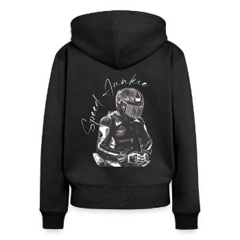 Speed Junkie - Frauen Premium Bio Zip Hoodie - Schwarz - Hinten - Julia (174cm)