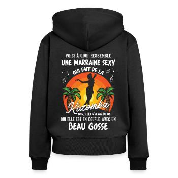 Demande marraine danseuse kizomba sexy couple BG - Sweat à capuche zippé Premium bio Femme - noir - Dos - Julia (174cm)