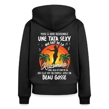 tata danseuse kizomba sexy couple BG amour tante - Sweat à capuche zippé Premium bio Femme - noir - Dos - Julia (174cm)