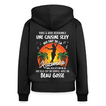 cousine danseuse kizomba sexy couple BG amour - Sweat à capuche zippé Premium bio Femme - noir - Dos - Julia (174cm)