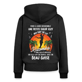 petite soeur danseuse kizomba sexy couple BG amour - Sweat à capuche zippé Premium bio Femme - noir - Dos - Julia (174cm)