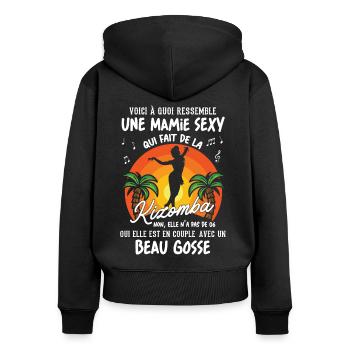 mamie danseuse kizomba sexy couple BG amour mémé - Sweat à capuche zippé Premium bio Femme - noir - Dos - Julia (174cm)