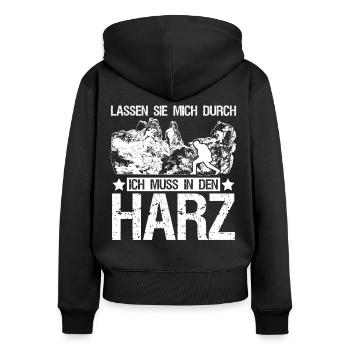 Harz Harzer Brocken - Frauen Premium Bio Zip Hoodie - Schwarz - Hinten - Julia (174cm)