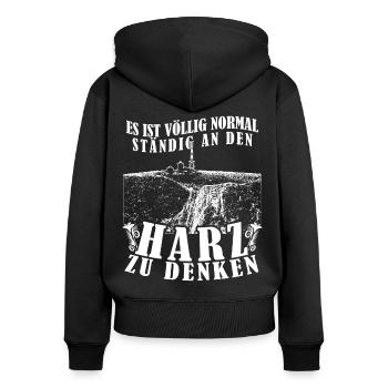 Harz Harzer Wandern Brocken - Frauen Premium Bio Zip Hoodie - Schwarz - Hinten - Julia (174cm)