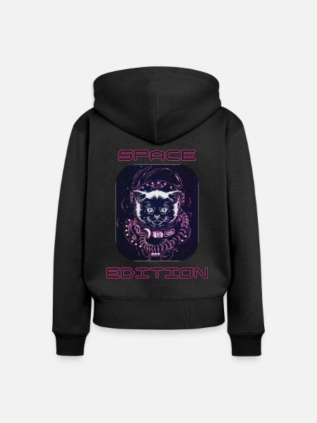 Space Cat - Frauen Premium Bio Zip Hoodie - Schwarz