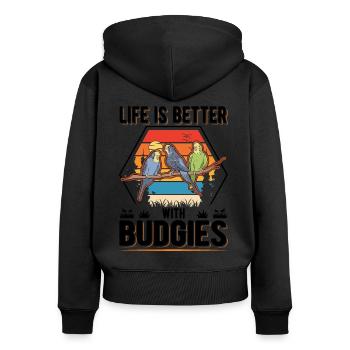 Life is better with Budgies Budgies Budgie - Women's Premium Organic Zip Hoodie - black - Back - Julia (174cm)