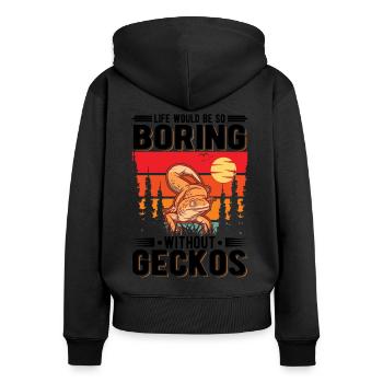 Gecko Geschenk Leopardengecko - Frauen Premium Bio Zip Hoodie - Schwarz - Hinten - Julia (174cm)