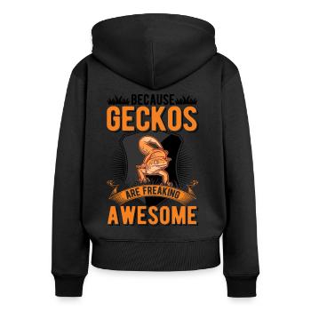 Because Geckos are freaking awesome - Frauen Premium Bio Zip Hoodie - Schwarz - Hinten - Julia (174cm)