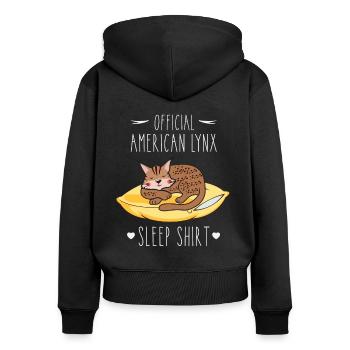 Schlafshirt: Schlafende American Lynx Katze - Frauen Premium Bio Zip Hoodie - Schwarz - Hinten - Julia (174cm)