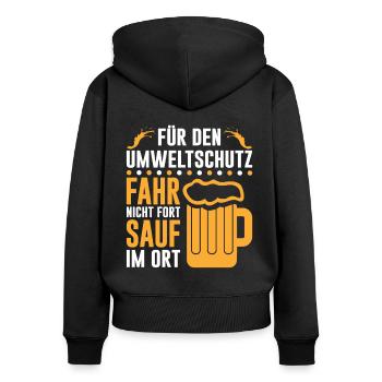 Umweltschutz Bier Saufen Dorf Feiern Humor Lustig - Frauen Premium Bio Zip Hoodie - Schwarz - Hinten - Julia (174cm)