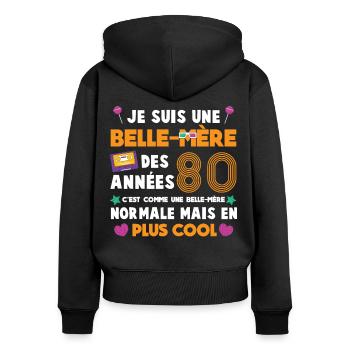 belle mère rétro années 80 lunettes cassettes mama - Sweat à capuche zippé Premium bio Femme - noir - Dos - Julia (174cm)