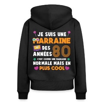 Demande annonce marraine rétro années 80 lunettes - Sweat à capuche zippé Premium bio Femme - noir - Dos - Julia (174cm)