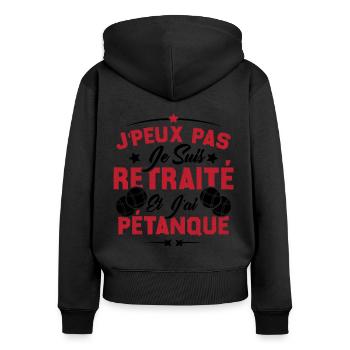 J'peux pas je suis Retraité et j'ai Pétanque - Sweat à capuche zippé Premium bio Femme - noir - Dos - Julia (174cm)