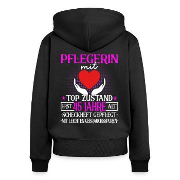Pflegerin 45 Jahre - Altenpflegerin - Pflegekraft - Frauen Premium Bio Zip Hoodie - Schwarz - Hinten - Julia (174cm)
