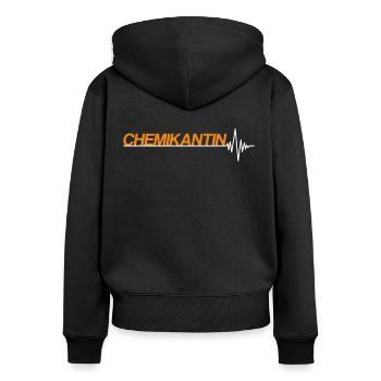 Chemikantin - Frauen Premium Bio Zip Hoodie - Schwarz - Hinten - Julia (174cm)