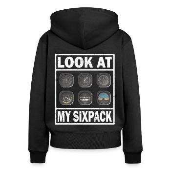 Pilot Look My Sixpack Flugzeug Luftfahrt Flieger - Frauen Premium Bio Zip Hoodie - Schwarz - Hinten - Julia (174cm)