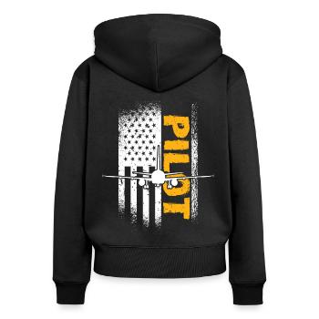 Pilot USA Flag Airplane Aviation Helicopter - Women's Premium Organic Zip Hoodie - black - Back - Julia (174cm)