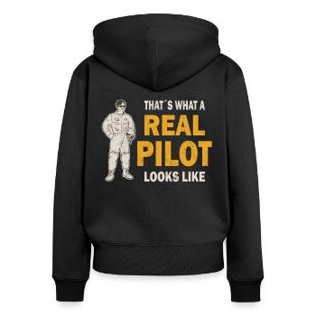 Real Pilot Airplane Aviation Helicopter Flyer - Women's Premium Organic Zip Hoodie - black - Back - Julia (174cm)