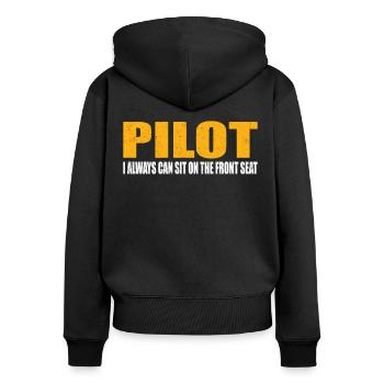 Pilot Always Sit On Front Flugzeug Luftfahrt - Frauen Premium Bio Zip Hoodie - Schwarz - Hinten - Julia (174cm)