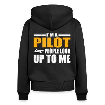 Pilot People Look Up To Me Flugzeug Luftfahrt - Frauen Premium Bio Zip Hoodie - Schwarz - Hinten - Julia (174cm)