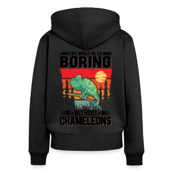 Chameleon Cadeau Caméléon - Sweat à capuche zippé Premium bio Femme - noir - Dos - Julia (174cm)