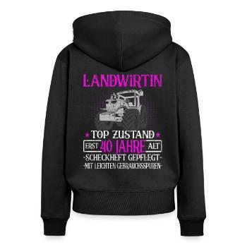Landwirtin 40 Jahre - Landwirtschaft - Bauernhof - Frauen Premium Bio Zip Hoodie - Schwarz - Hinten - Julia (174cm)