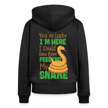 Snake Serpent You're Lucky I'm - Frauen Premium Bio Zip Hoodie - Schwarz - Hinten - Julia (174cm)