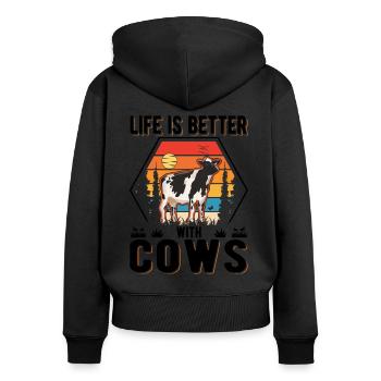 Life is better with Cows Cow Cattle Breeder - Women's Premium Organic Zip Hoodie - black - Back - Julia (174cm)