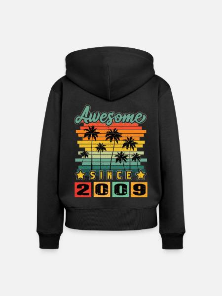 Awesome Since 2009 - Frauen Premium Bio Zip Hoodie - Schwarz