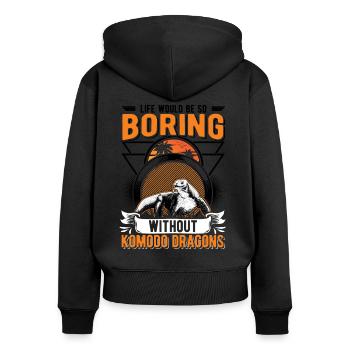 Komodowaran Geschenk Komodo Dragon Waran - Frauen Premium Bio Zip Hoodie - Schwarz - Hinten - Julia (174cm)