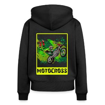 Motocross Tshirt Für Herren Damen Enduro Supermoto - Frauen Premium Bio Zip Hoodie - Schwarz - Hinten - Julia (174cm)